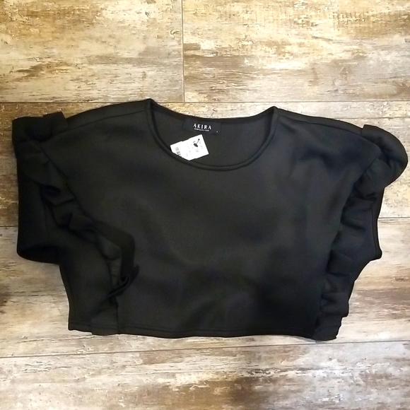 The Weekend Ruffle Scuba Crop Sweatshirt, Black, Size Small - Picture 7 of 7
